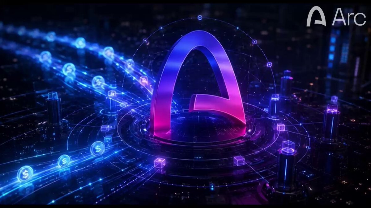 The image features a large purple "A" surrounded by smaller blue circles, with a network of lines connecting them. The caption above the image reads "Stablecoins are great at moving value. But they are not designed to coordinate a network. That is the important distinction in theARC whitepaper. USDC can work as gas, settlement medium, and transaction asset inside Arc’s stablecoin-native environment. It makes fees easier to".