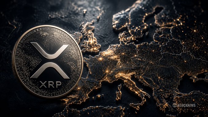 A metallic XRP coin is displayed prominently against a stylized, illuminated map of Europe, symbolizing the global reach and significance of even modest XRP investments, reinforcing the post's message about the value behind every small bag of crypto.