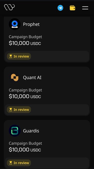 The image shows an advertisement for a campaign budget app called "Campaign Budgets". The app displays three different campaigns, each with its own description and logo. The first campaign is named "Prohet", followed by "Campaign Budget" and then "Campaign USC". The app also provides information about the campaigns in terms of their budgets and users.