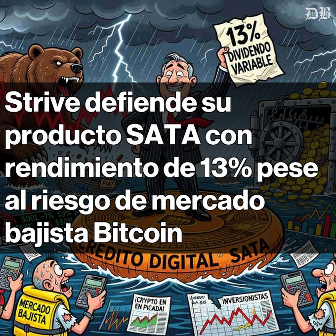 The image shows a cartoon of a man standing on a coin surrounded by various other coins, with an economic crisis depicted above him. The caption below the cartoon states that the stock market is crashing with shares falling around 13% and a CEO losing his job as they navigate this difficult situation. The post emphasizes the need for people to take action in the face of such challenges or market crashes, possibly referring to Bitcoin as a solution.