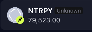 A digital asset display shows the ticker "NTRPY" labeled as "Unknown" with a value of "79,523.00" next to a rocket icon.