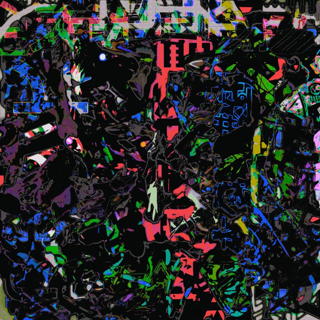 The image features a black background with various shapes, colors, and designs that appear to be part of an art project or digital artwork. The text "My another project Gomi @TaroKyo177143 Editions 0.01 ETH" is present in the image as well. This post seems to be about a piece of art created by Taro Kyo, possibly on Instagram, and it has been tagged with the hashtag #Gomi.