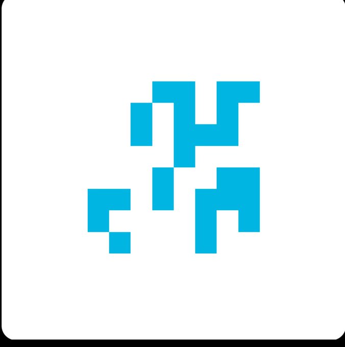 A pixel-art style teal logo resembling a stylized animal face on a white background.