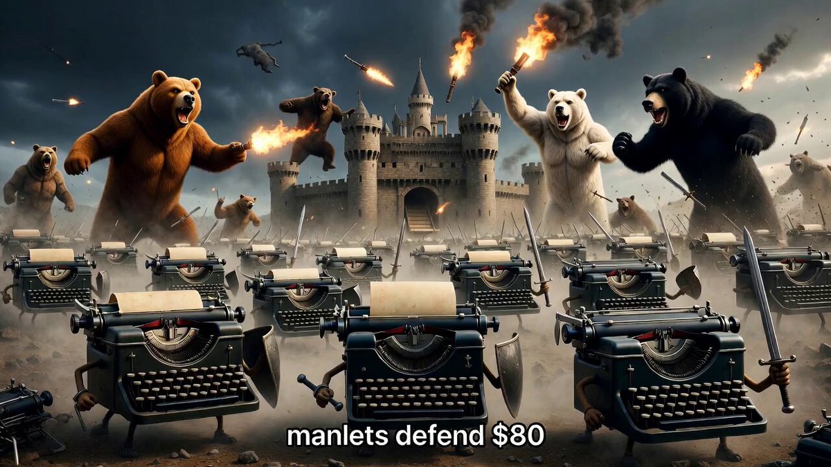 The image features a group of bears, including two brown bears and one black bear, standing next to typewriters with flames coming out of them. They are positioned in front of a castle-like structure, which appears to be made up of typewriters as well. The bears seem to be engaged in an intense battle or fighting over the typewriters, while the castle is also involved in the conflict.
