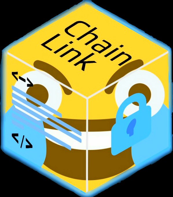 A yellow and blue cube-shaped mascot emoji features the text 'Chain Link' on top, with expressive cartoon eyes, a padlock symbol, and code brackets (< / >).