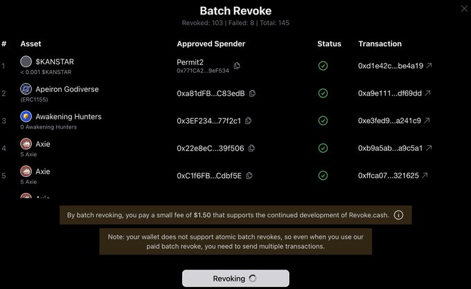 The image shows a computer screen displaying a user interface with various buttons related to Revoke Cash, which is used by Ronin Network for its cryptocurrency services. The main action taking place on the screen involves revoking a certain amount of cash, as indicated by the "Revoke Cash" button and the corresponding status bar showing "Approved Speaker". This process is crucial in preventing AI hacks and ensuring secure transactions within the network.