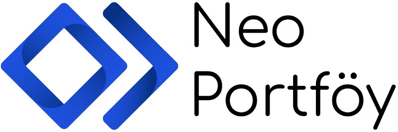 A blue geometric logo consisting of two interlocking arrow-like shapes next to the text 'Neo Portföy'.