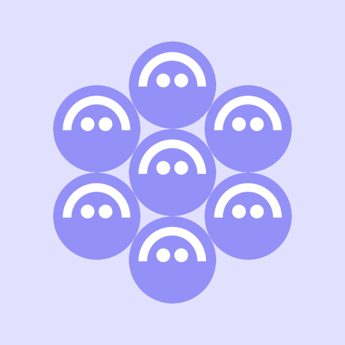 The image features a group of seven circles, each containing an eye and a smiley face, all set against a purple background. These circles are arranged in a circular pattern, creating a sense of unity and harmony within the design. The text "Chainlink Aave" is present at the bottom right corner of the image, which could be related to the post or simply serve as an additional element in the overall composition.