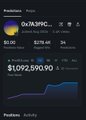 Mobile screenshot showing a crypto/token portfolio on Phantom with a large balance of $1,092,590.90 displayed prominently.