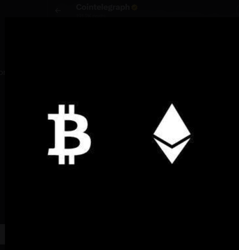 Cointelegraph graphic showing the Bitcoin (B) and Ethereum diamond logos side by side on a black background, illustrating the whale sell-off data for BTC and ETH alongside XRP and SOL mentioned in the post.