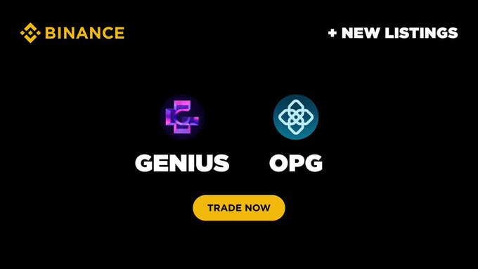 "Binance listed $GENIUS and $OPG on May 22, and opened related spot trading pairs."