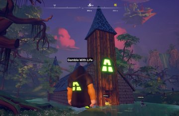 A screenshot from a video game showing a player character named 'Gambler WiFi Life' in front of a wooden tower structure at night.