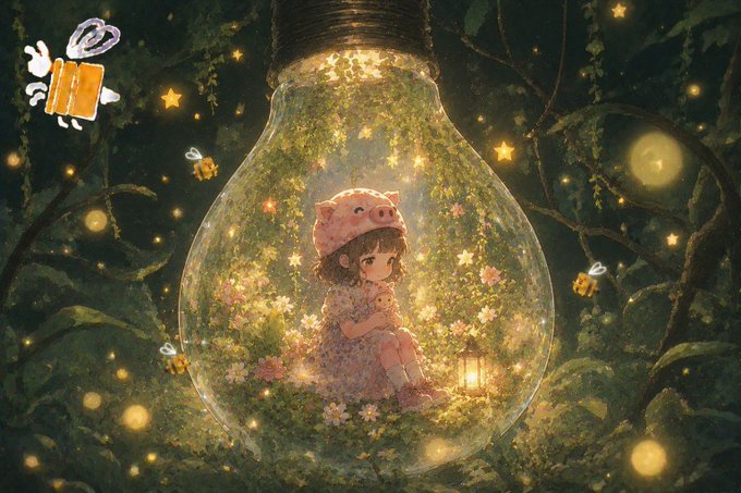 A whimsical illustration shows a girl in a pig hat sitting inside a giant glowing lightbulb filled with flowers, surrounded by fireflies and stars in a magical forest, with a small "@" logo in the top left corner.

The dreamy, fairytale-like image evokes a sense of wonder and imagination that contrasts with the post's focus on the technical, under-the-hood progress of Riverdot Inc's Omni-CDP protocol, perhaps symbolizing the hidden beauty and potential beneath the surface of cross-chain DeFi infrastructure.