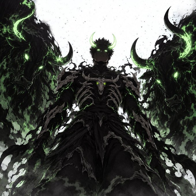 A dark, horned demonic figure with glowing green eyes and massive shadowy wings stands amid swirling green energy, evoking the bullish spirit of $ANSEM. The imposing, rising form mirrors the celebratory "New highs this month" message, symbolizing upward momentum and power.
