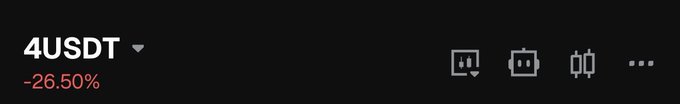 A dark screen displays the text "4USDT" with a red percentage change of "-26.50%" alongside several interface icons.