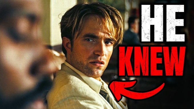 YouTube thumbnail featuring Robert Pattinson with bold red and white text reading 'HE KNEW' and a red arrow pointing toward him.