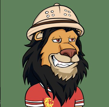 A digital illustration of a lion character wearing a beige pith helmet and a red soccer/football jersey with a gold crest, smiling against a green background.