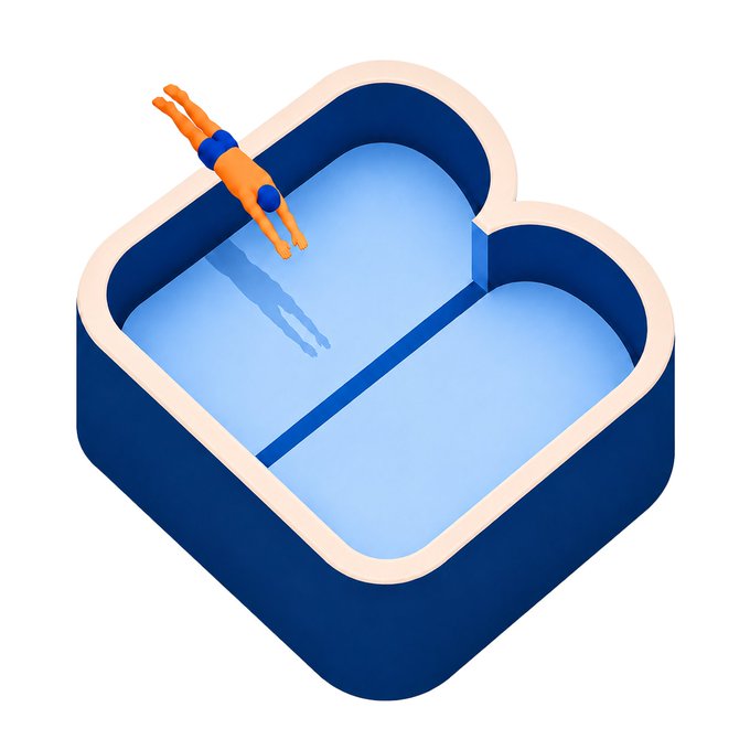 An isometric illustration depicts a person in an orange swimsuit diving headfirst into a two-lane swimming pool, visually representing the concept of "jumping into" or migrating funds between cryptocurrency wallets. The image metaphorically aligns with the post about wallet migration as an emergency tool, with the diver symbolizing the transfer of assets between pools (wallets).