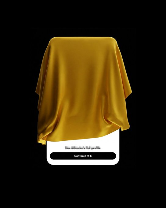 A minimalist graphic shows an object covered by a golden-yellow draped cloth with a "Continue to X" button below partially obscured text.
