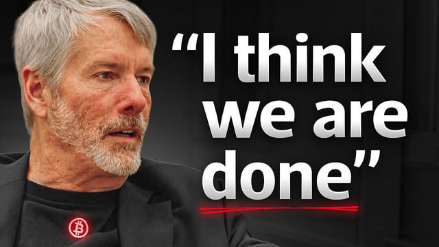 Michael Saylor is shown in profile with the quote "I think we are done" displayed prominently next to him.