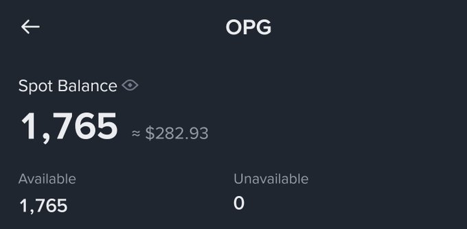 The image features a screenshot of an OPG application with a focus on a cell phone screen displaying information about Spot Balance, including the available balance of $1,765 and whether it's unavailable or available for transaction. The text "Alhamdulillah Tnx @binance" is also visible in the image, possibly indicating that this post was shared on social media with a relevant hashtag.