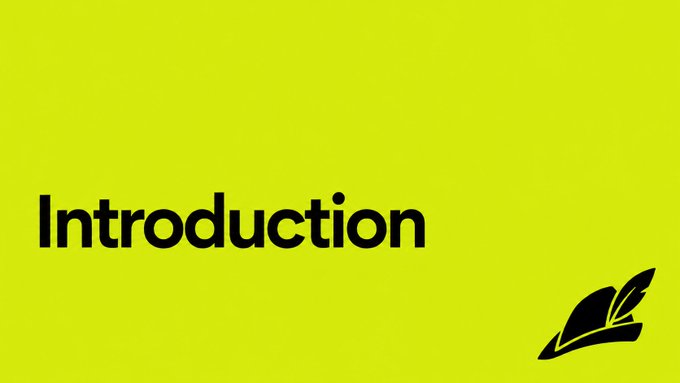 A bright yellow-green title slide with the word 'Introduction' in bold black text and a small black quill-and-book icon in the bottom right corner.
