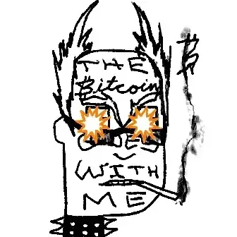 A meme image of a cartoon character with wild hair and glowing sunglasses, with the text 'THE Bitcoin CHOSE US WITH ME.'