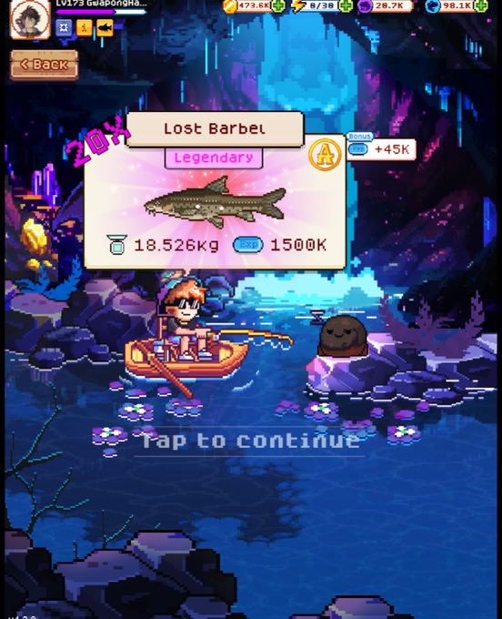 The image shows an illustration of a man fishing from a boat, with a fish nearby. The scene appears to be set in a cave or underwater environment, adding a unique twist to the traditional fishing experience. The caption for this image reads "fishing on a sunday @FishingFrenzyCo @Ronin_Network".