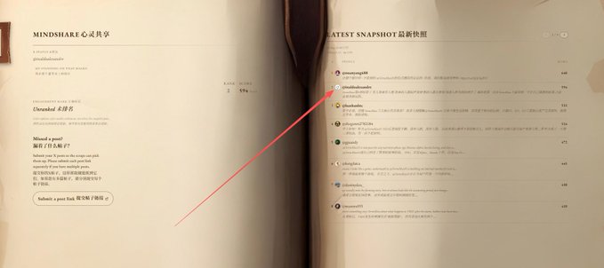 The image shows a screenshot of TermMax's community page with Chinese text, featuring a "MINDSHARE" section on the left and a "LATEST SNAPSHOT" leaderboard on the right. A red arrow is drawn pointing toward the leaderboard, likely highlighting a user's ranking or points. The post criticizes the TermMax team for not updating points or boosting the token price, suggesting the image is being used to mock their inactivity compared to other projects like NiuLai.
