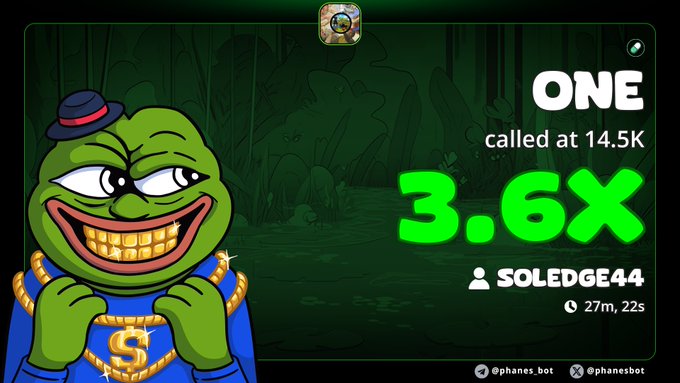 The image features a green cartoon frog wearing gold jewelry, with the caption "NICE PUMP #ONE called at 14.5K soledge44 soledge44 soledge44 soledge44 soledge44 soledge44 soledge44 soledge44 soledge44 soledge44 soledge44 soledge44 soledge44 soledge44". The cartoon frog appears to be making a face for the camera. The image also includes text that says "one", and a number "3.6x" is shown below, which might indicate the frog's current rating or popularity on the social media platform it is posted on.