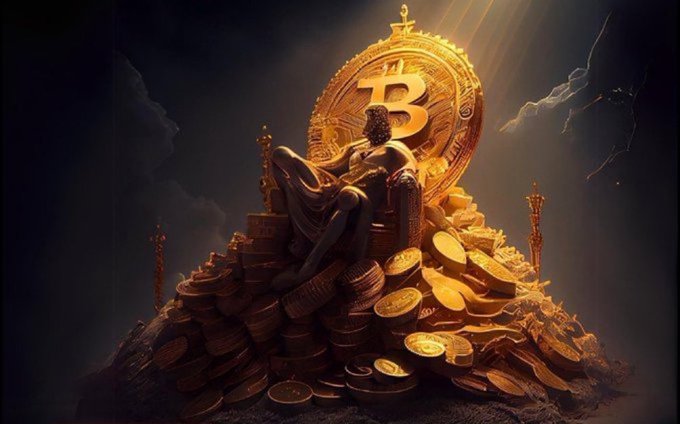 The image features a man sitting atop a large pile of gold coins, with the Bitcoin symbol prominently displayed above him. The caption below the image reads "Just In Adam Back Says #BITCOIN IS STILL CHEAP AND REMAINS #BITCOIN IS STILL CHEAP AND REMAINS". This suggests that Bitcoin is still considered a good entry point for anyone looking to invest in the market, as it has been consistently affordable and accessible.

The image also includes a person sitting on a throne, which adds an element of royalty or power to the scene. The presence of these elements creates a sense of authority and confidence surrounding the Bitcoin symbol, reinforcing its status as a valuable asset for investors.