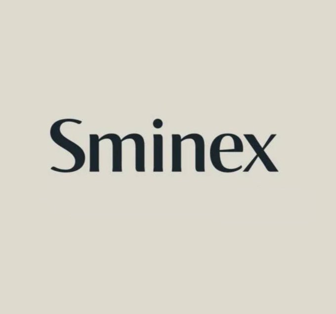 The word 'Sminex' is displayed in dark serif font on a cream-colored background.