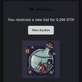 A notification confirms a bid of 0.295 ETH on the final piece of the B612 collection, with a thumbnail showing a whimsical illustration of a figure and a rose beneath a starry sky, reflecting the Little Prince-inspired theme.