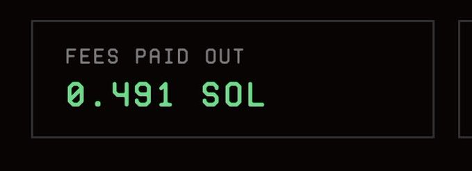 A digital interface on a black background displaying 'FEES PAID OUT 0.491 SOL' in green and white text.