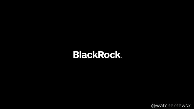 The image displays the BlackRock logo in white text on a black background, with the handle "@watchernewsx" in the bottom right corner. It relates to the post by visually identifying BlackRock as the company that lowered IBIT's in-kind conversion floor from $25M to $1M, making ETF arbitrage mechanics more accessible to a broader range of institutional investors.