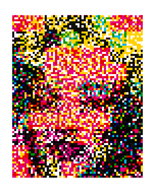 A vibrant, pixelated mosaic of multicolored squares in pink, yellow, black, white, and red creates an abstract digital art composition, visually representing the colorful, decentralized nature of cryptocurrency deposits now available on TBAC.