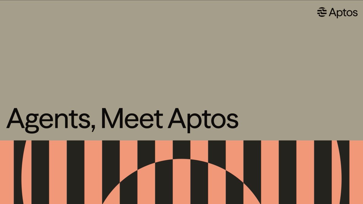 The image is a promotional graphic featuring a beige and coral color scheme with the Aptos logo in the top right corner and the bold text "Agents, Meet Aptos" as the main headline. The bottom portion displays an artistic pattern of vertical stripes with a curved arch design, visually introducing Aptos as a platform. The accompanying text about AIP140 proposal changes (gas increase, staking incentives reduction, and supply cap) aligns with Aptos's strategic blockchain developments that the graphic appears to be announcing.