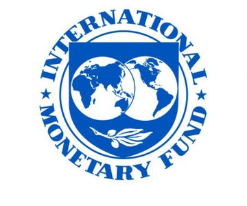 The official logo of the International Monetary Fund (IMF), featuring a blue globe encircled by the organization's name and an olive branch.