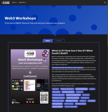 A website screenshot shows 'Web3 Workshops' page with details about an event on 'What Is 1U? How Can I Use 1U? What Could I Build?' including a blue color scheme and QR code.