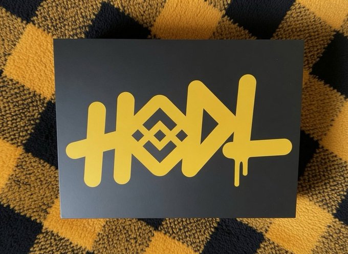 A black card with a stylized yellow spray-painted graffiti logo reading "HOWL" rests on a yellow and black checkered fuzzy blanket.