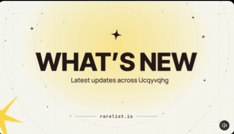 A promotional banner with a cream background displaying 'WHAT'S NEW - Latest updates across Ucqyvqhg' from rarelist.io, decorated with star graphics.