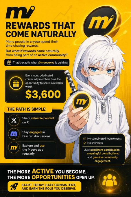 The image has a person holding up a coin with a "M" for Mouse at the bottom of it. The title of the post reads "M&V Rewards that come naturally". This post talks about how many rewards are coming from a community of active users and how these rewards were built by the user.