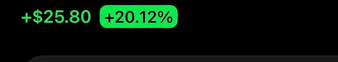 The image shows a profit display of "+$25.80" in green text alongside a "+20.12%" gain indicator in a rounded green badge, illustrating a successful trade return. It visually supports the post's claim of making $25 on $ANSEM by highlighting the positive percentage gain on the position.