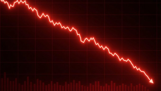 This image shows a sharp downward trending red line graph, visually representing the significant losses in the crypto market mentioned in the accompanying post. The graph depicts a steep decline, illustrating a bearish trend.