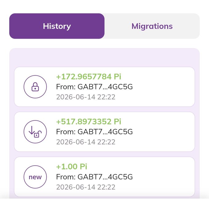 The image features a screen displaying information related to a migration process, specifically for an email account named "PiCore Team" with two migration waves, one of which has already completed (with 100 Pi). The post indicates that the migration process is now complete or going on and shares when this happened. In addition, the post questions whether others have received their tokens yet.