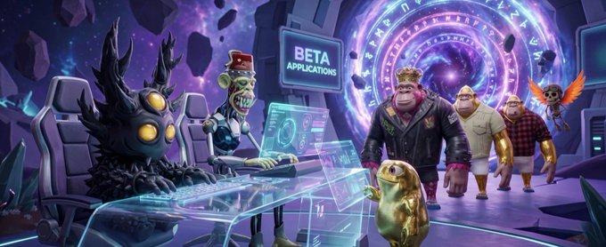 The image features a cartoon scene with a group of characters, including a monkey, sitting around a table. The monkey appears to be looking at something on the screen while others are engaged in conversation or observing the same thing. A keyboard can also be seen near one of the characters. The background shows a purple and blue color scheme, which complements the cartoon scene.

The post is about a new game that has been developed by @abpmoon Is Looking For Frens To Beta Test His New @OthersideMeta Based Game! Read more below: This image seems to be promoting an upcoming video game release or showcasing a beta version of the game, as it features characters and elements from the game. The post is likely intended to generate interest in the game by highlighting its unique aspects and inviting players to try it out.
