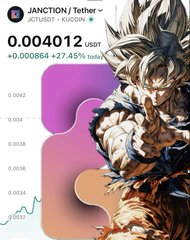 The image features a graphic of a superhero character from a video game, such as Dragon Ball Z or Super Mario. The superhero appears to be a character with blue hair and red skin, making use of a bow tie for a signature pose. The character is situated in an environment similar to that depicted in the accompanying post on a cryptocurrency trading platform called 0Jctusudt, which says "They will sleep on $JASMY until it's too late".