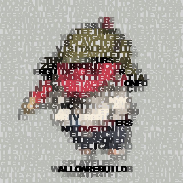 The image shows a typographic portrait of a face composed of scattered words and letters, including phrases like "HITLER," "WHITE," "MURDER," "ACTRESS," "ILLUMINATI," and "CRITICAL," set against a light patterned background.

This appears to be a "freedified" profile picture (PFP), as referenced in the post, where a portrait is created using word cloud art—likely generated by the @freedznft service mentioned—to represent or transform the user's profile image.