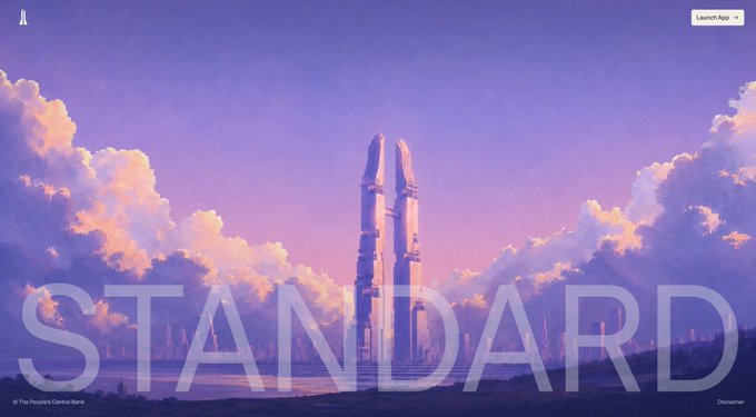 A digital artwork depicting a tall futuristic tower between clouds at sunset, overlaid with the large transparent text 'STANDARD' and smaller text 'The People's GameSpace' and 'Launch App'.