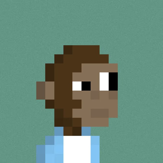 A pixel art avatar featuring a character with brown hair and skin, wearing a blue jacket over a white shirt, set against a muted green background. The stylized profile picture reflects the personal, community-oriented tone of the post announcing the user's enthusiasm for joining a new group.